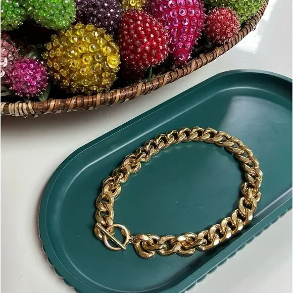 Vintage 1960s Carolee Gold Plated Chunky Curb Chain Link Toggle Clasp Necklace - Picture 1 of 8